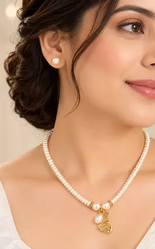 Certified Natural Freshwater Pearl Necklace Set with Pendant & Stud Earrings