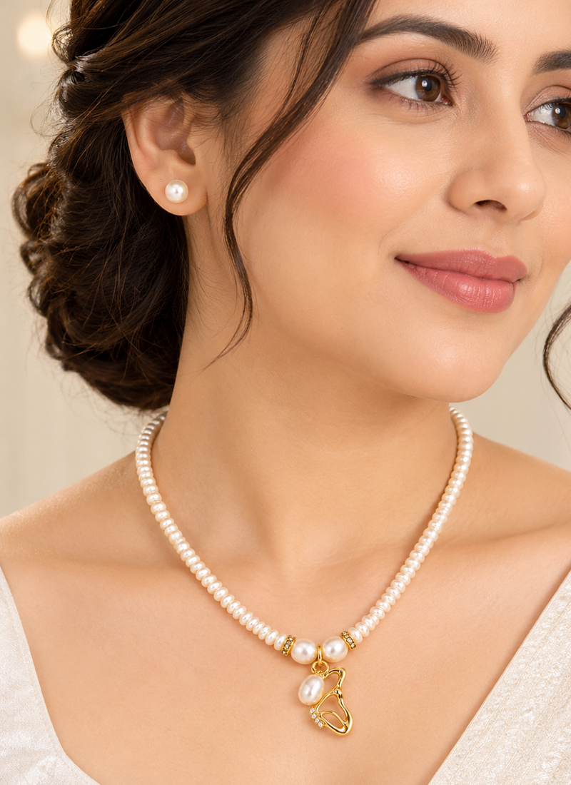 Certified Natural Freshwater Pearl Necklace Set with Pendant & Stud Earrings