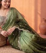 Green ombre mirror work tissue saree