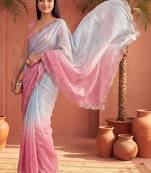 Blue ombre mirror work tissue saree