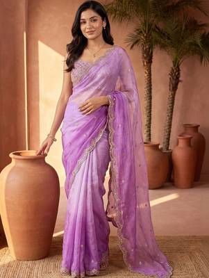 Lavender ombre mirror work tissue saree 1