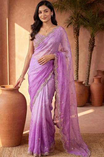 Lavender ombre mirror work tissue saree