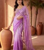 Lavender ombre mirror work tissue saree