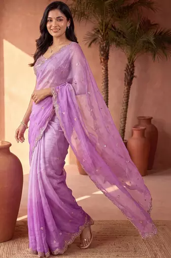 Lavender ombre mirror work tissue saree