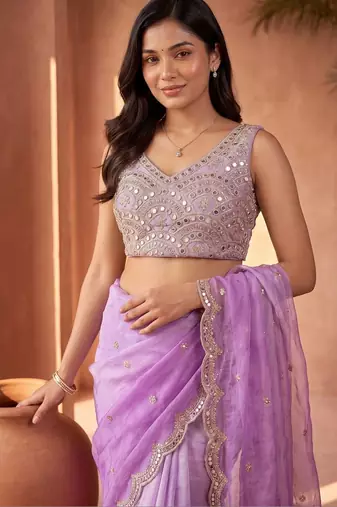Lavender ombre mirror work tissue saree