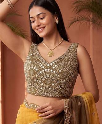 Yellow women ombre embroidered tissue saree 5