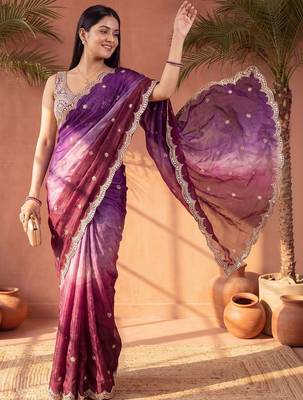Magenta ombre mirror work tissue designer saree 1