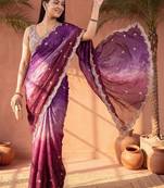 Magenta ombre mirror work tissue designer saree