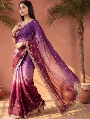 Magenta ombre mirror work tissue designer saree 2