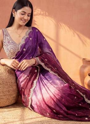 Magenta ombre mirror work tissue designer saree 3