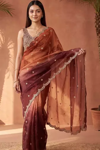 Multicolor women ombre mirror work tissue saree