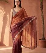 Multicolor women ombre mirror work tissue saree