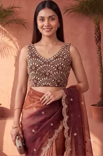 Multicolor women ombre mirror work tissue saree