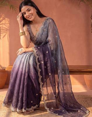 Purple ombre mirror work tissue saree 1