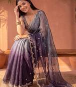 Purple ombre mirror work tissue saree