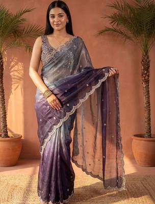 Purple ombre mirror work tissue saree 2