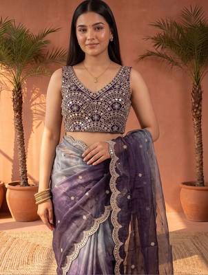Purple ombre mirror work tissue saree 5