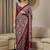Burgundy ajrak printed  crepe block print ready to wear saree with unstitched blouse