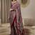 Burgundy ajrak printed  crepe block print ready to wear saree with unstitched blouse