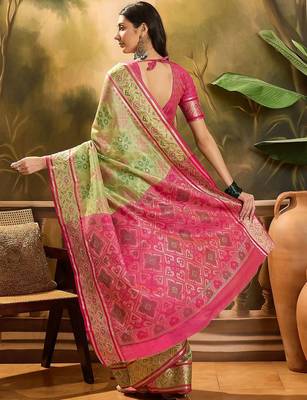 Green woven design floral patola saree 4