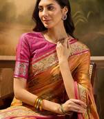 Mustard floral woven design patola saree with blouse piece