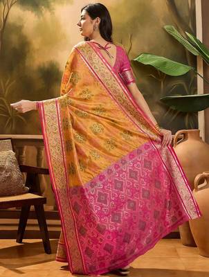 Mustard floral woven design patola saree with blouse piece 3