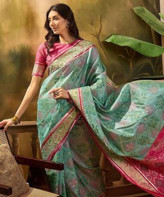 Blue woven design organza patola saree 1