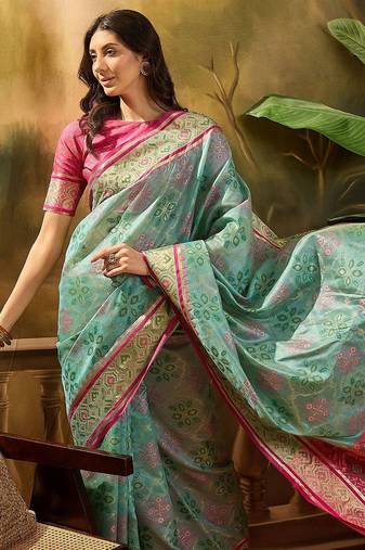 Blue woven design organza patola saree