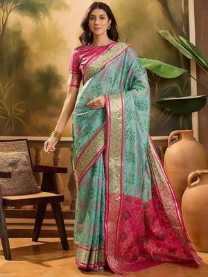 Blue woven design organza patola saree 2