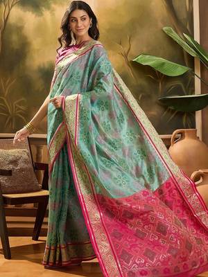Blue woven design organza patola saree 3