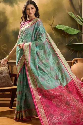 Blue woven design organza patola saree