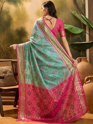 Blue woven design organza patola saree 4