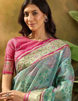 Blue woven design organza patola saree 5