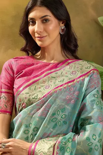 Blue woven design organza patola saree
