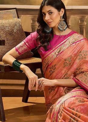 Peach ethnic motifs woven design patola saree 1