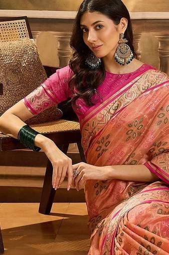 Peach ethnic motifs woven design patola saree