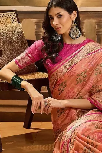 Peach ethnic motifs woven design patola saree