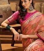 Peach ethnic motifs woven design patola saree