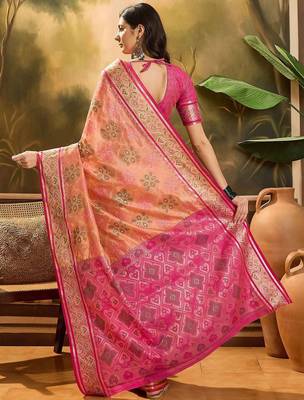 Peach ethnic motifs woven design patola saree 3