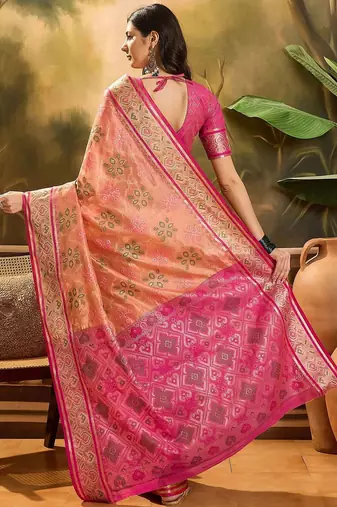 Peach ethnic motifs woven design patola saree