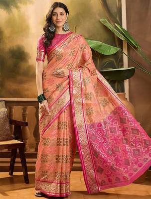Peach ethnic motifs woven design patola saree 4