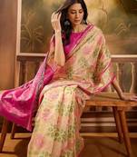 Beige woven design patola saree with unstitched blouse