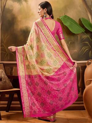 Beige woven design patola saree with unstitched blouse 3