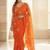 Orange ethnic motifs embroidered satin heavy work saree