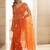 Orange ethnic motifs embroidered satin heavy work saree