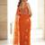 Orange ethnic motifs embroidered satin heavy work saree
