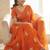 Orange ethnic motifs embroidered satin heavy work saree