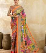 Multicolor ethnic motifs mirror work silk blend designer saree