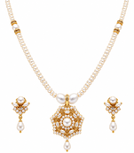 Certified Pearls Gold-Plated Pearl Necklace Set with Pendant & Earrings