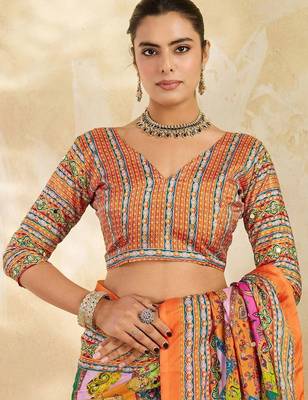 Multicolor ethnic motifs mirror work silk blend designer saree 4